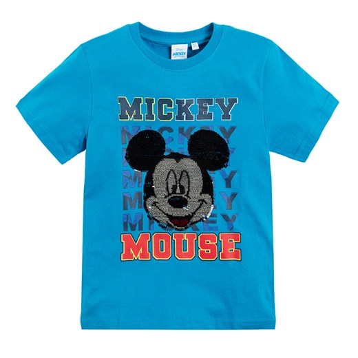 T-shirt chłopięcy, niebieski, dwustronne cekiny, Myszka Miki Odzież Licencyjna smyk