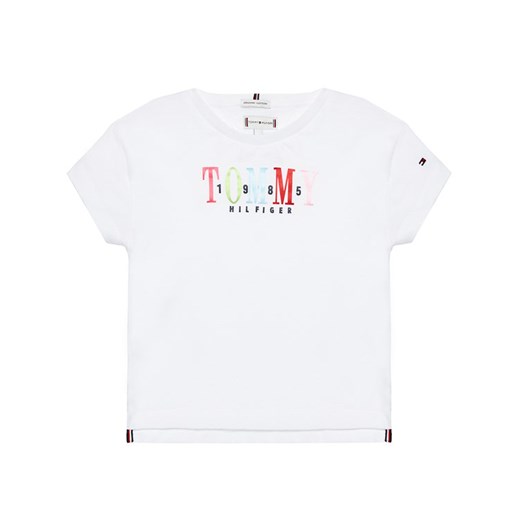 Tommy Hilfiger T-Shirt Multi Text Sateen Tee KG0KG05761 M Biały Regular Fit Tommy Hilfiger 4Y MODIVO