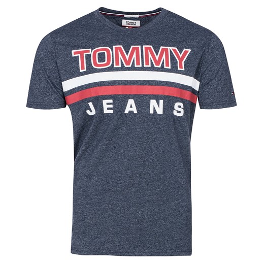T-shirt męski Tommy Jeans z krótkimi rękawami niebieski z napisami 