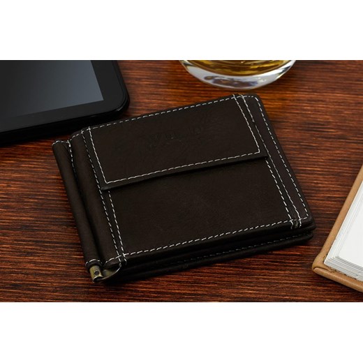 Portfel męski skórzany mały ciemnobrązowy z wsuwką na banknoty RFiD Wild Horse L47 brązowy, beżowy  portfele-skorzane.pl