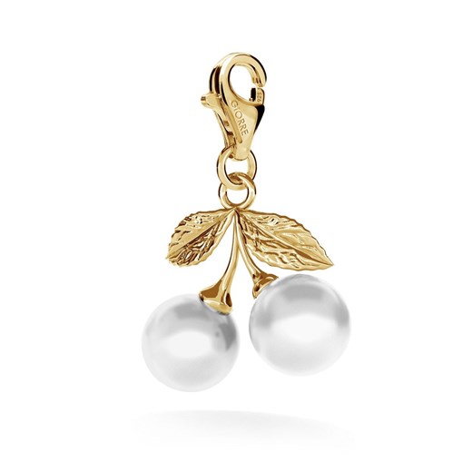 Srebrny charms dwie wisienki perły Swarovski, srebro 925 : Perła - kolory - SWAROVSKI WHITE, Srebro - kolor pokrycia - Pokrycie żółtym 18K złotem Giorre GIORRE