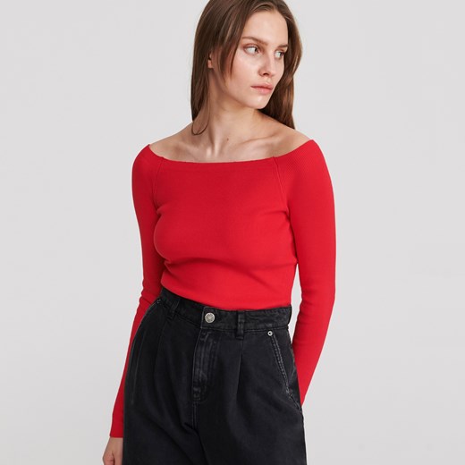 Reserved - Sweter z odkrytymi ramionami - Czerwony Reserved M Reserved promocyjna cena