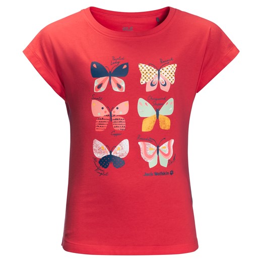 Koszulka dla dziewczynki BUTTERFLY T GIRLS tulip red Autoryzowany Sklep Jack Wolfskin 116 Jack Wolfskin