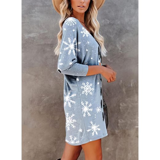 Sukienka niebieska Sandbella z aplikacjami  z długimi rękawami 
