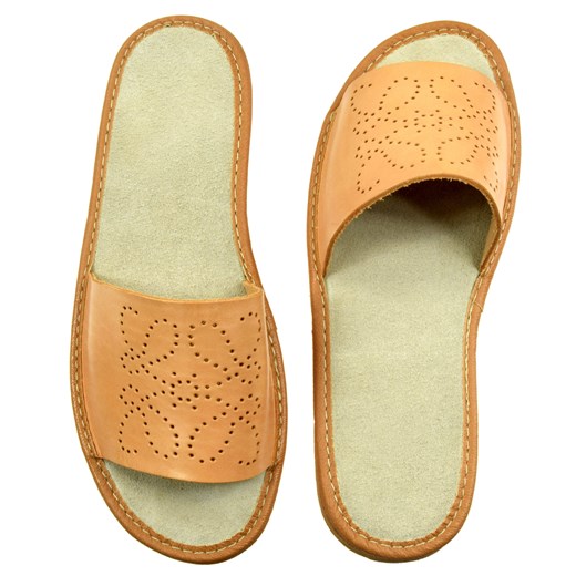 Skórzane pantofle damskie ze sklepu JK-Collection w kategorii Kapcie damskie - zdjęcie 105722086