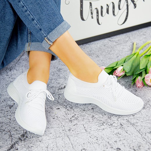 Buty sportowe damskie białe sznurowane na wiosnę 