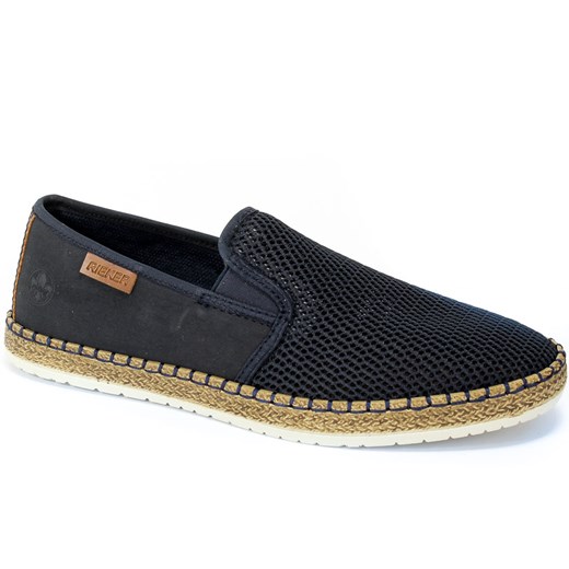 Espadryle męskie Rieker ze skóry granatowe casual bez zapięcia 
