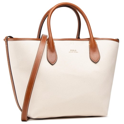 Shopper bag beżowa Polo Ralph Lauren duża matowa 