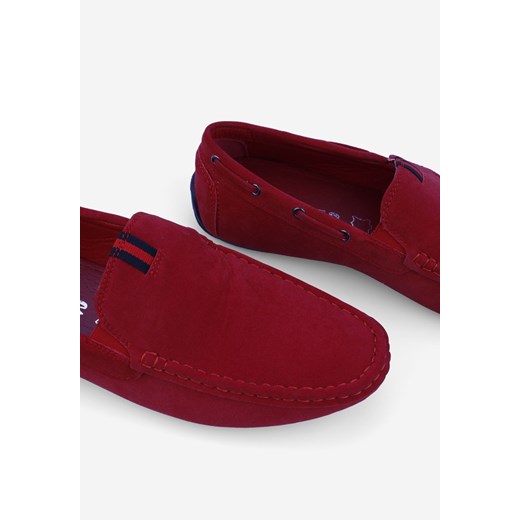 Mokasyny męskie czerwone Yourshoes casualowe bez zapięcia ze skóry 
