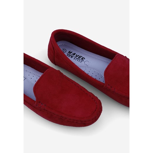 Yourshoes mokasyny czerwone casual bez zapięcia ze skóry płaskie 