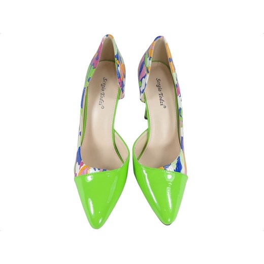 Zielone szpilki w kwiatowe wzory buty damskie 39 Kokietki