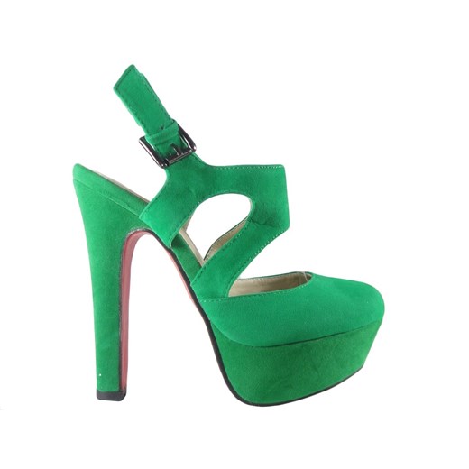 Zielone zamszowe sandały na słupku z paskiem 39 promocyjna cena Kokietki