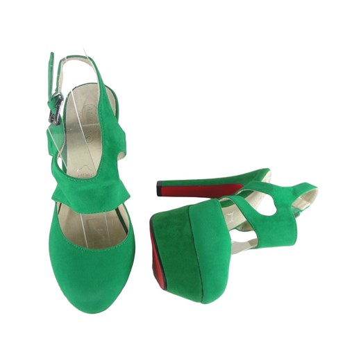 Zielone zamszowe sandały na słupku z paskiem 38 promocyjna cena Kokietki