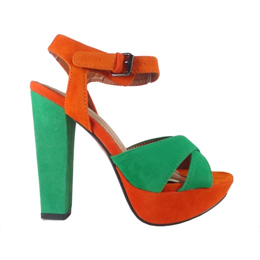 Zielono pomarańczowe sandały na słupku 36 okazyjna cena Kokietki