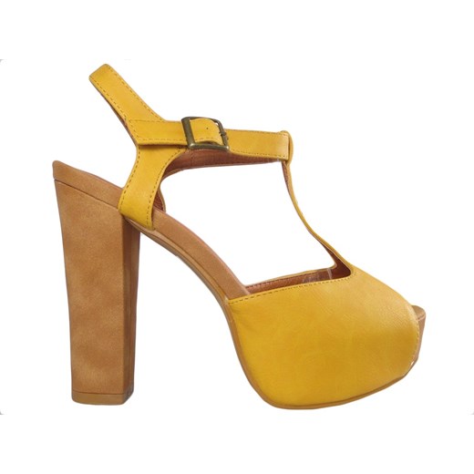 Żółte zamszowe sandały na platformie buty na obcasie 37 Kokietki