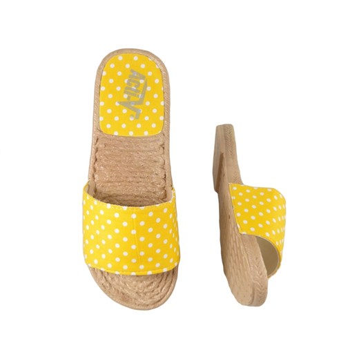 Żółte klapki w kropki damskie płaskie buty 39 Kokietki