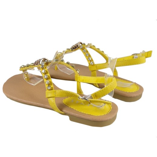 Żółte sandały z cyrkoniami płaskie buty damskie 38 Kokietki