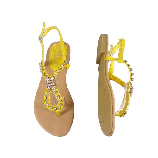 Żółte sandały z cyrkoniami płaskie buty damskie 41 Kokietki