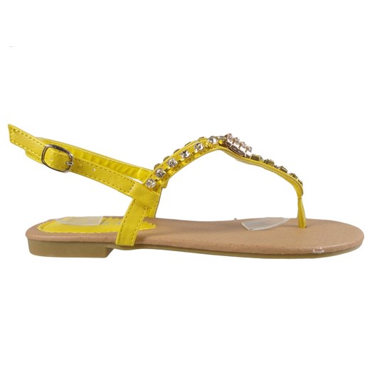 Żółte sandały z cyrkoniami płaskie buty damskie 36 Kokietki