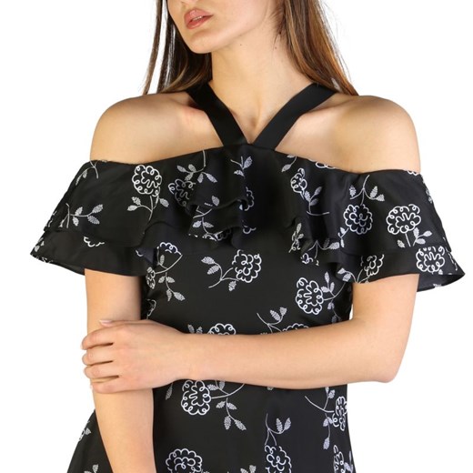 Sukienka czarna Armani Exchange z krótkim rękawem mini z okrągłym dekoltem 