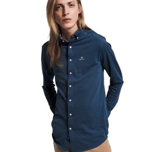 Koszula męska Gant z długimi rękawami niebieska z kołnierzykiem button down 