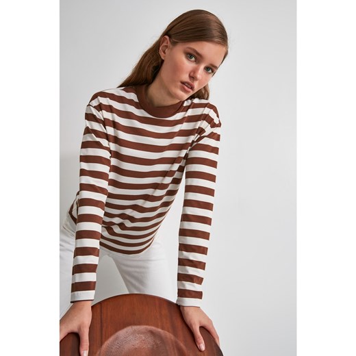 Trendyol Mink Striped Steep Collar Knitted T-Shirt Trendyol M Factcool
