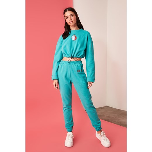 Trendyol Mint Printed Crop Knitted Tracksuit Set Trendyol M Factcool