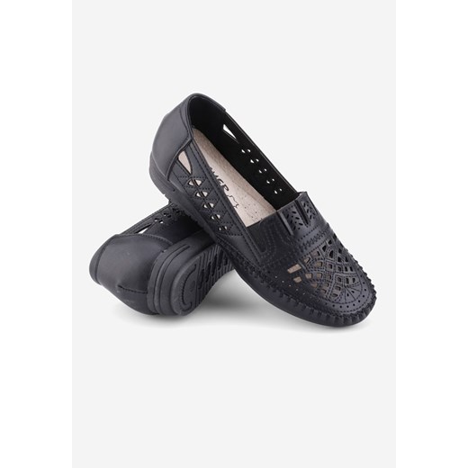 Półbuty damskie czarne Yourshoes casual ze skóry ekologicznej 