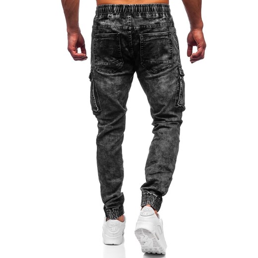 Czarne spodnie jeansowe joggery bojówki męskie Denley TF055 S okazyjna cena Denley