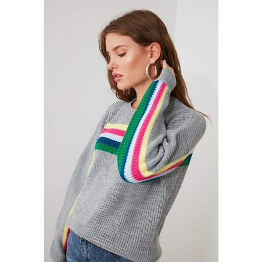 Trendyol Grey Striped Knitwear Sweater Trendyol S Factcool