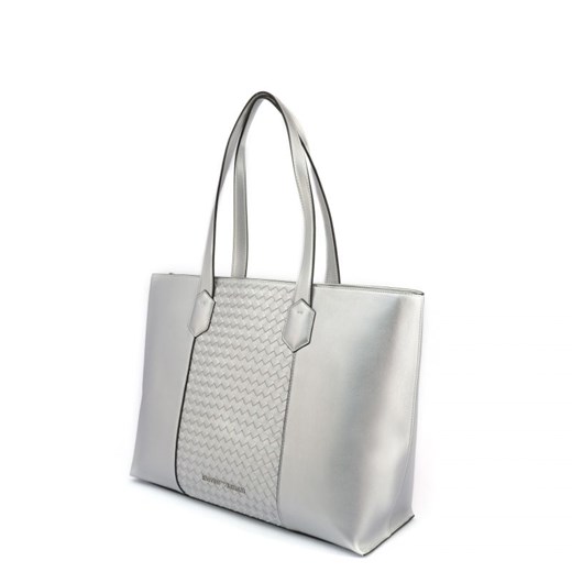 Shopper bag Emporio Armani bez dodatków szara na ramię ze skóry duża matowa 