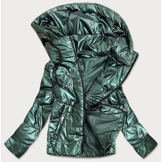 Błyszcząca damska kurtka z kapturem zielona (b9575) ze sklepu goodlookin.pl w kategorii Kurtki damskie - zdjęcie 106364066