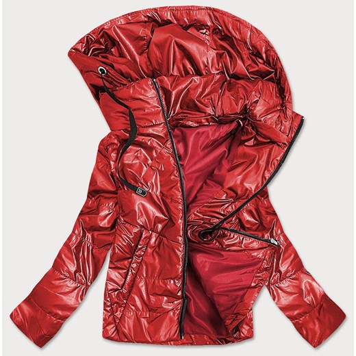 Błyszcząca damska kurtka z kapturem czerwona (b9575) ze sklepu goodlookin.pl w kategorii Kurtki damskie - zdjęcie 106364088