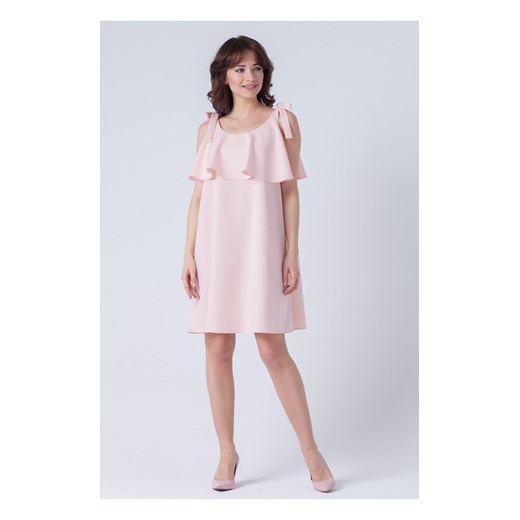 Koktajlowa Trapezowa Sukienka z Falbaną Laya Różowa S/M butik-choice