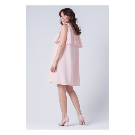 Koktajlowa Trapezowa Sukienka z Falbaną Laya Różowa L/XL butik-choice