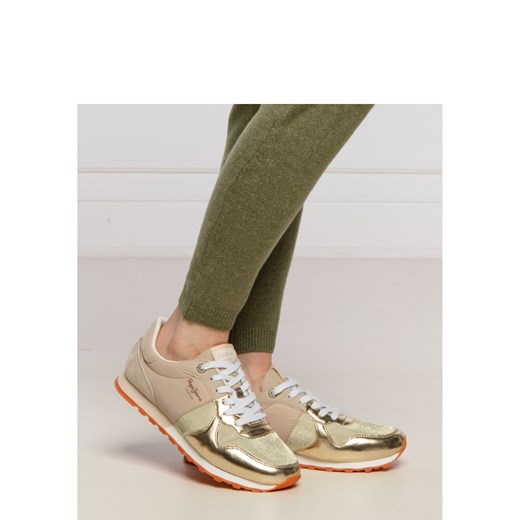 Buty sportowe damskie Pepe Jeans złote sznurowane płaskie skórzane 