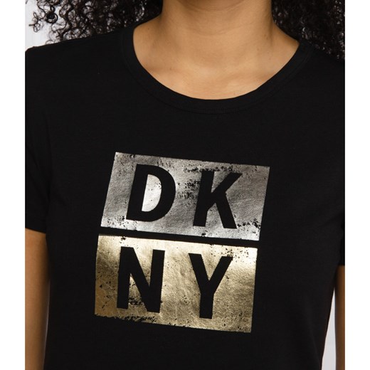 Sukienka DKNY mini z krótkim rękawem z okrągłym dekoltem z napisami prosta 