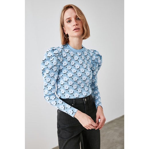 Trendyol Blue Flower Knit Sweater Trendyol S Factcool