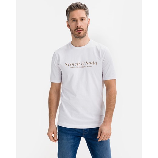 T-shirt męski SCOTCH&SODA na wiosnę bawełniany biały 