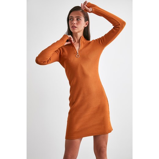 Trendyol Cinnamon Zip Knitted Dress Trendyol S Factcool