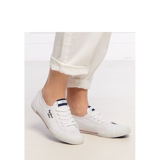 Trampki damskie Pepe Jeans białe sportowe na wiosnę z tkaniny 