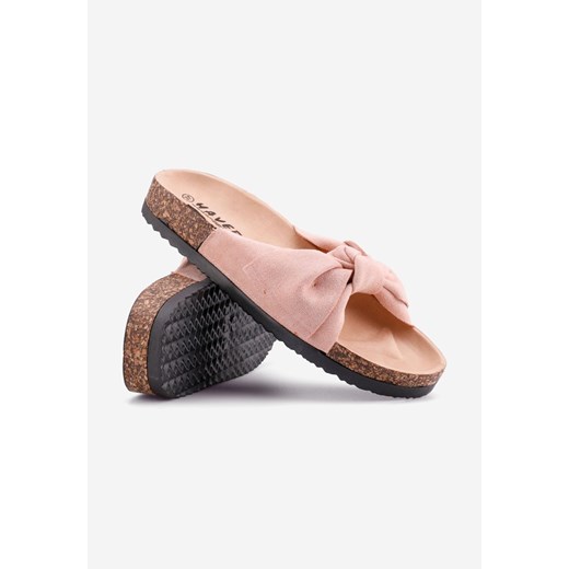 Yourshoes klapki damskie różowe płaskie casualowe bez zapięcia ze skóry ekologicznej 