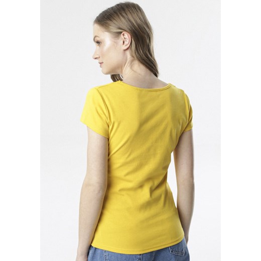 Żółty T-shirt Allulei L/XL wyprzedaż Born2be Odzież