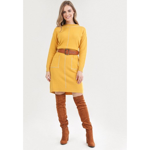 Żółta Sukienka Nymieth L/XL okazyjna cena Born2be Odzież