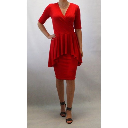 Czerwona sukienka z baskinką Acme 44 MM Fashion