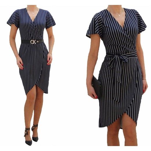 Mm Fashion sukienka z dekoltem v mini z paskiem z tkaniny