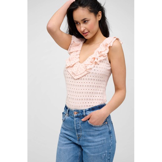 Ażurowa koszulka z falbaną XS orsay.com