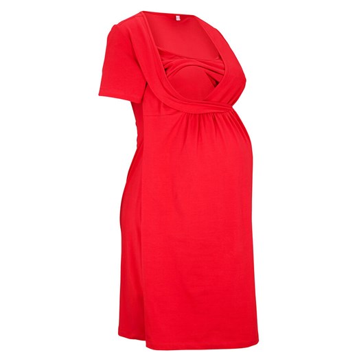 Sukienka Bonprix mini czerwona z dekoltem v z krótkimi rękawami wiosenna dzienna 
