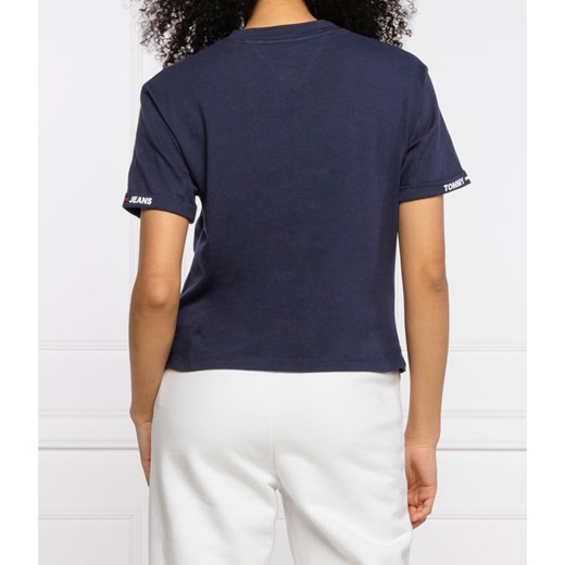 Granatowa bluzka damska Tommy Jeans z krótkim rękawem z okrągłym dekoltem na lato casual 