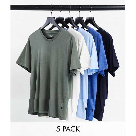 Burton Menswear – Zestaw 5 szt. T-shirtów z okrągłym dekoltem: granatowy, khaki, niebieskie, ecru-Wielokolorowy Burton Menswear XL Asos Poland